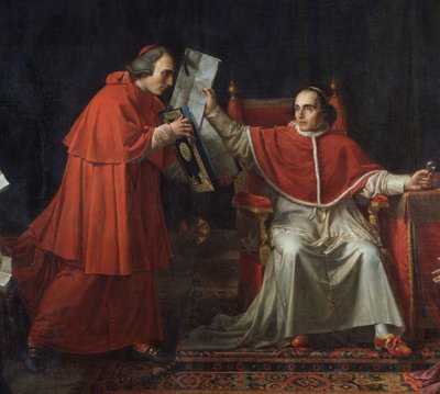 Underskrift av konkordatet mellom Frankrike og den hellige beleiringen (Saint Siege), av pave Pius VII (1742 - 1823), 15. august av Jean Baptiste Joseph Wicar