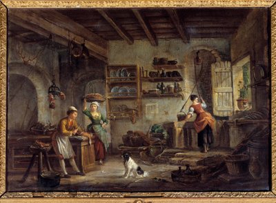 Et kjøkkeninteriør Kokker og hushjelper tilbereder herres måltider. Maleri av Jean Baptiste Lallemant (1710-1803) Bourg en bresse fra 1700-tallet, Musee de Brou av Jean-Baptiste Lallemand