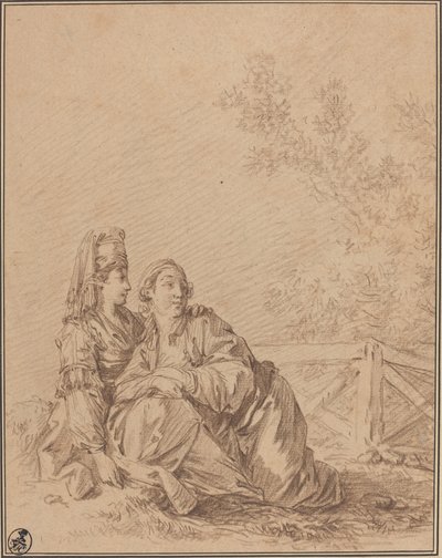 To russere sitter i landskapet av Jean Baptiste Le Prince