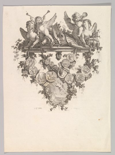 Vignette med sfinkser og putti, 1779. av Jean Baptiste Marie Huet