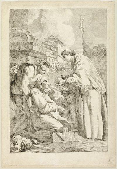 Saint Charles Borromeo velsigner den pestrammede av Jean Baptiste Marie Pierre