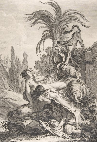 The Frightened Naiad En rufsete Naiad trekker seg tilbake av skrekk ved synet av en løve, ca. 1740., av Jean Baptiste Marie Pierre