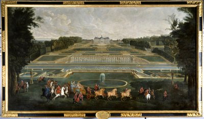 Marie Lescszinska, dronning av Frankrike (1703-1768) (Leczinska, Lescszinka, Leszinka) i hagene til slottet Vaux Le Vicomte (Vaux-Le-Vicomte) Maleri av Jean Baptiste Martin (1659-1735) 1728 Chateau De Vaux Le Du så det. - Marie Lescszinska, dronning av F av Jean Baptiste Martin