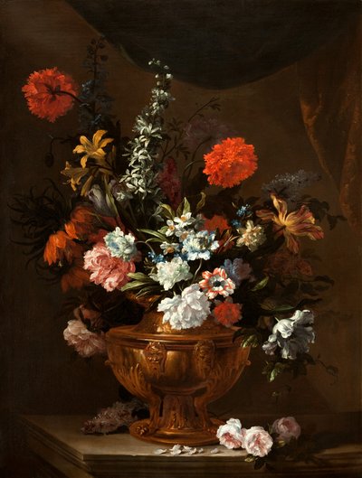 Blomster i en skulpturert vase av Jean Baptiste Monnoyer