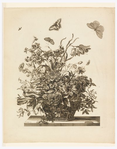 Tallerken 10, fra sett med blomster i en kurv av Jean Baptiste Monnoyer