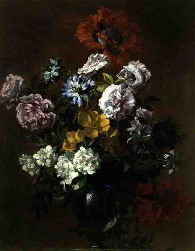Stilleben av blomster i en glassvase (olje på lerret) av Jean Baptiste Monnoyer