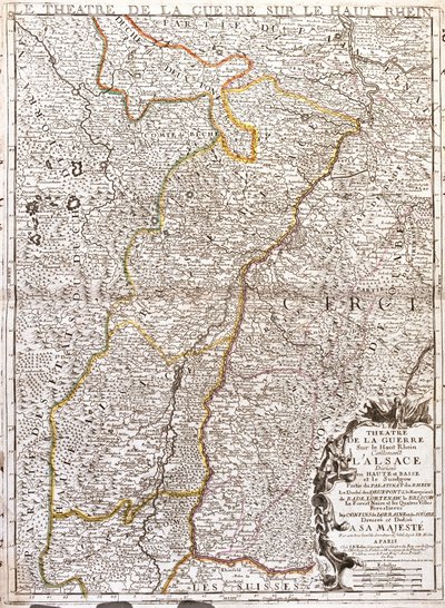 Kart over Alsace (Frankrike) (Gravering av Jean Baptiste Nolin