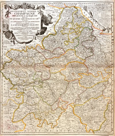 Kart over Champagne (Frankrike) (Gravering av Jean Baptiste Nolin
