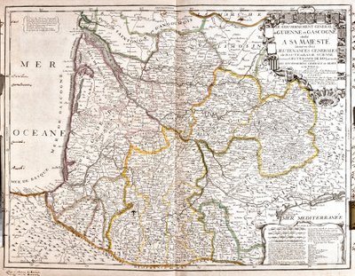 Kart over Guyenne og Gascogne (Sørvest i Frankrike) (Gravering av Jean Baptiste Nolin