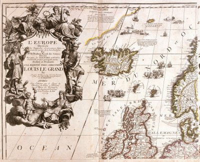 Kart over Island og de nordlige britiske øyer, i Nordsjøen av Jean Baptiste Nolin