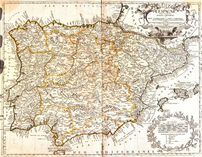 Kart over Spania og Portugal (Gravering av Jean Baptiste Nolin