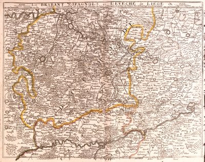 Kart over spansk Brabant (flamsk og vallonsk Brabant) og bispedømmet Liège (Belgia) (gravering av Jean Baptiste Nolin