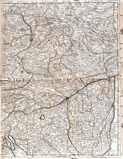Kart over Schwaben (Tyskland) (Gravering av Jean Baptiste Nolin