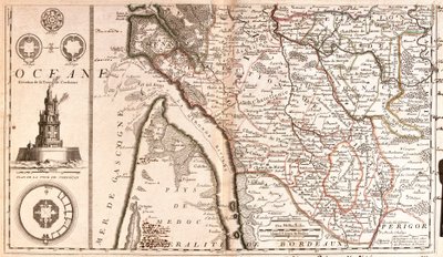 Kart over Aquitaine (Frankrike) (Gravering av Jean Baptiste Nolin
