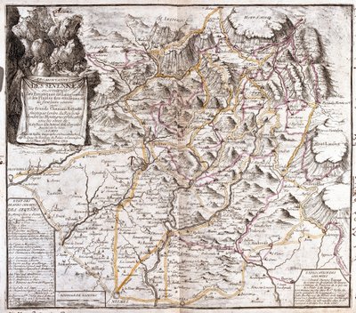 Kart over Cevennes (Frankrike) (Gravering av Jean Baptiste Nolin
