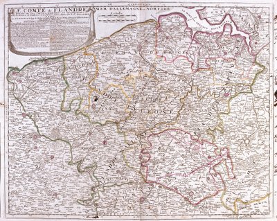 Kart over fylket Flandern (dagens vestlige og østlige Flandern i Belgia) (gravering av Jean Baptiste Nolin