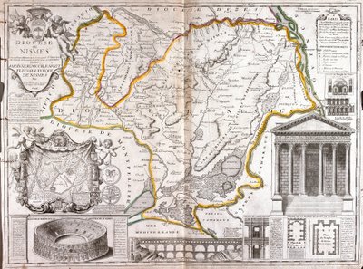 Kart over bispedømmet Nimes (Frankrike) (Gravering av Jean Baptiste Nolin