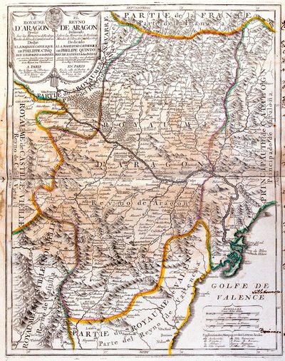 Kart over kongeriket Aragon (Spania) (gravering av Jean Baptiste Nolin
