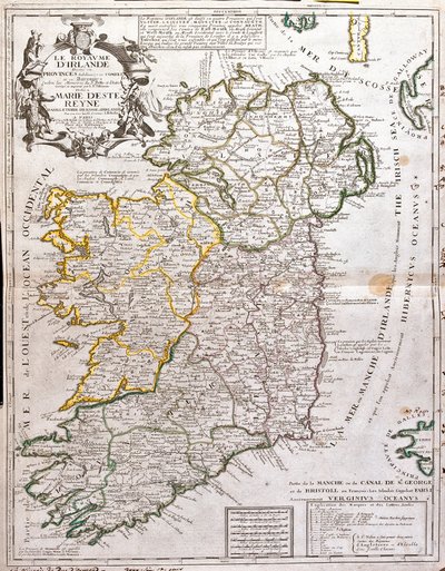 Kart over kongeriket Irland, dediee til Marie d'Este (1658-1718), dronning av England, Skottland og Irland (gravering av Jean Baptiste Nolin