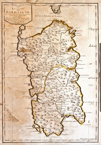 Kart over kongeriket Sardinia (Italia) (Gravering av Jean Baptiste Nolin