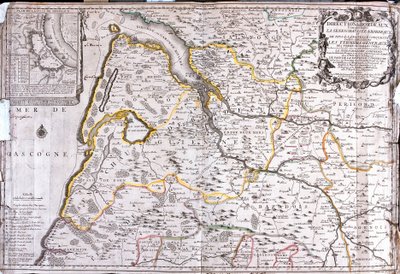 Kart over området rundt Bordeaux (Frankrike) (Gravering av Jean Baptiste Nolin