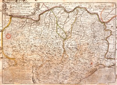 Kart over området Parma (Italia) (Gravering av Jean Baptiste Nolin