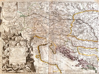 Kart over elven Donau i Tyskland (Gravering av Jean Baptiste Nolin