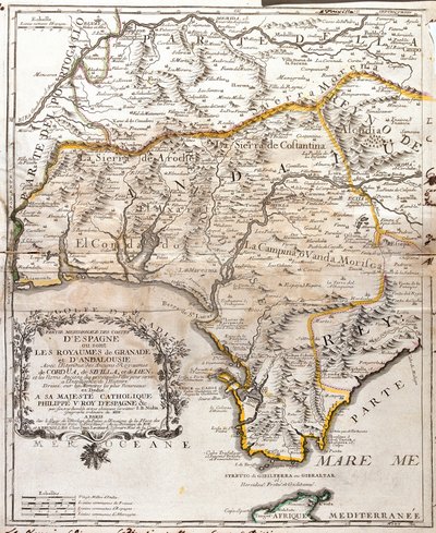 Kart over kongedømmene Granada og Andalusia (Spania) (Gravering av Jean Baptiste Nolin