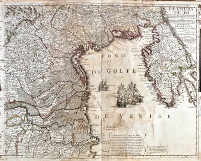 Kart over munningen av Po i Italia (Gravering av Jean Baptiste Nolin