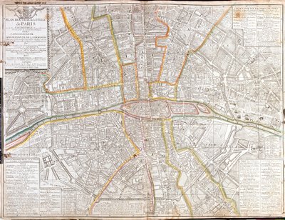Rutekart over Paris og dets forsteder av Jean Baptiste Nolin