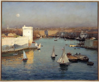 Utsikt over den gamle havnen i Marseille fra Pharo-maleriet av Jean Baptiste Olive (1848-1936) Dim. 50x73 cm Obligatorisk omtale: Collection foundation regards de provence, Marseille av Jean Baptiste Olive