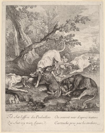 En rev angrepet av hunder av Jean Baptiste Oudry