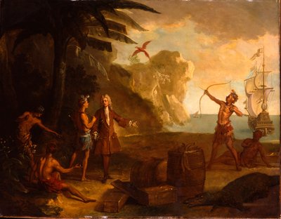 Amerika - En europeisk kjøpmann som forhandler med indianere om en tønne tobakk og andre varer, 1724 av Jean Baptiste Oudry