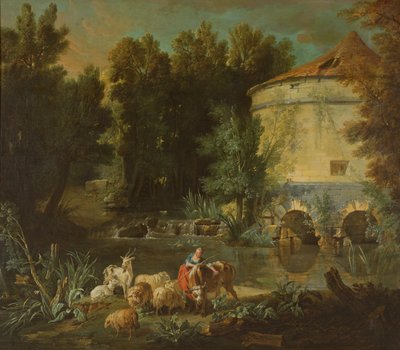 Landskap med et rundt tårn, 1737 av Jean Baptiste Oudry