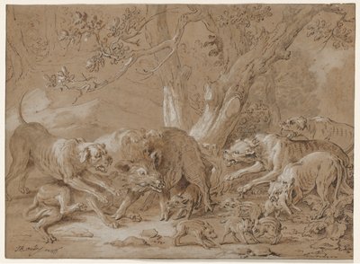 Wild Sow og hennes unge angrepet av hunder av Jean Baptiste Oudry