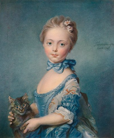 En jente med en kattunge, 1743, 1902 av Jean Baptiste Perronneau