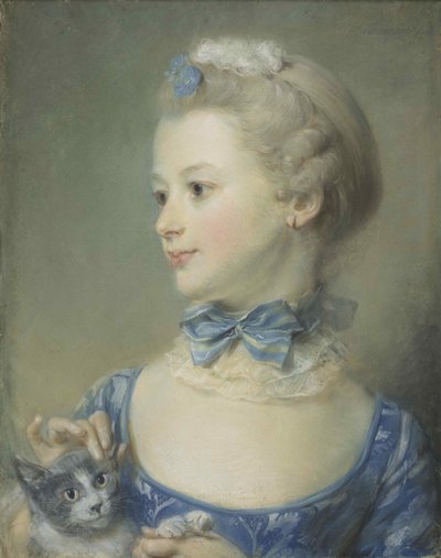 Den lille jenta med katten Marie-Anne Huquier, 1747. av Jean Baptiste Perronneau