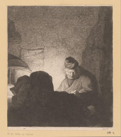 Mann som skriver i lyset av en lampe av Jean Baptiste Pierre Lebrun (attributed to)