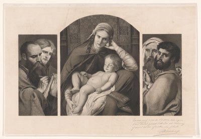 Triptyk: Maria med Kristus på fanget, og to grupper på to apostler av Jean Baptiste Pierre Michiels (signed by artist)
