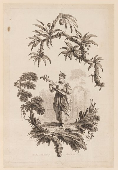 Figur som spiller musikkinstrument under grenen av Jean Baptiste Pillement
