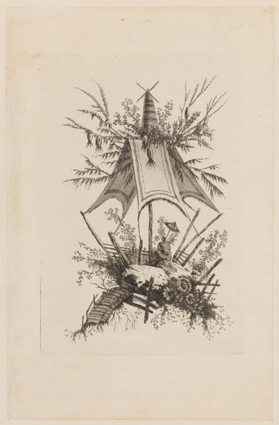 Figur under telt, fra "Samling av kinesiske telt" av Jean Baptiste Pillement