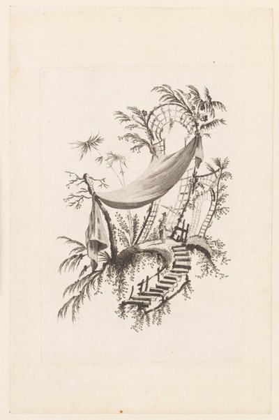 Figur under telt, fra "Samling av kinesiske telt" av Jean Baptiste Pillement