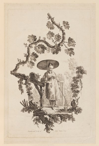 Figur med parasoll under gren av Jean Baptiste Pillement