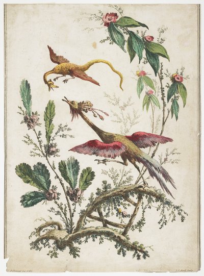 Ornament. Chinoiserie. Blomster og fugler., 1770 av Jean Baptiste Pillement