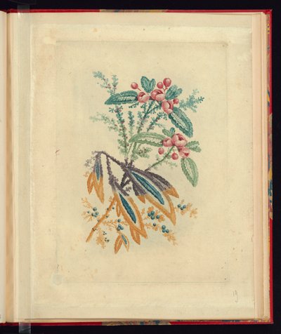 Ornamental design med små røde blomster og bær, fra New Suite of Natural Flower Notebooks for the Use of Draughters and Malers, No.1 av Jean Baptiste Pillement