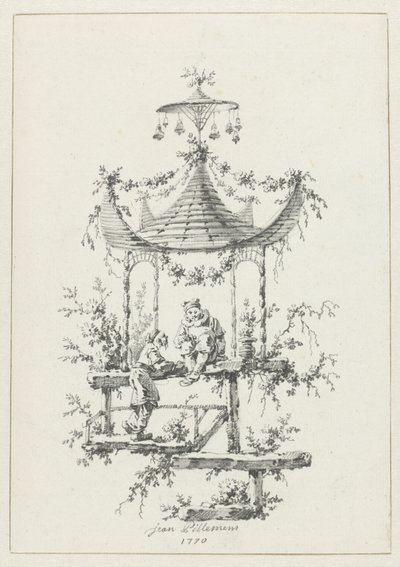 Ornamental komposisjon i chinoiserie-stil Ornamental design i chinoiserie-stil for Deuxième Cahier de six Baraques Chinoises (serietittel) av Jean Baptiste Pillement