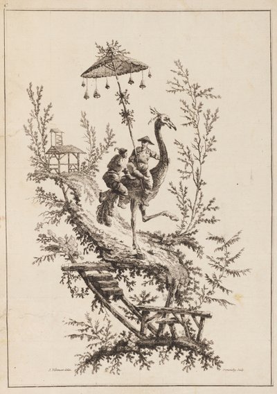 Struts Rirders, tallerken fra et sett med Chinoiserie-representasjoner av Jean Baptiste Pillement