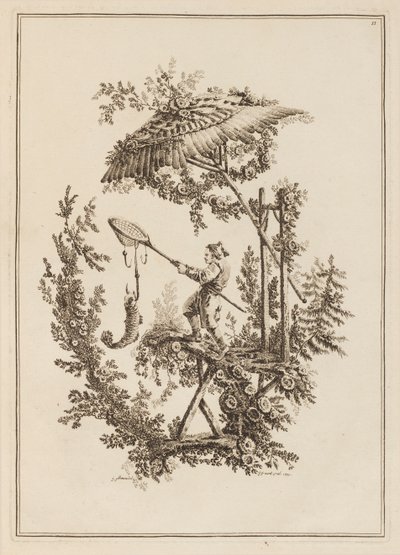 Plate 11, fra "Suite of Twelve Fishermen and Hunters" av Jean Baptiste Pillement