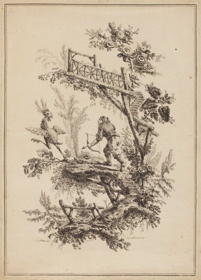 Plate 12, fra "Suite of Twelve Fishermen and Hunters" av Jean Baptiste Pillement
