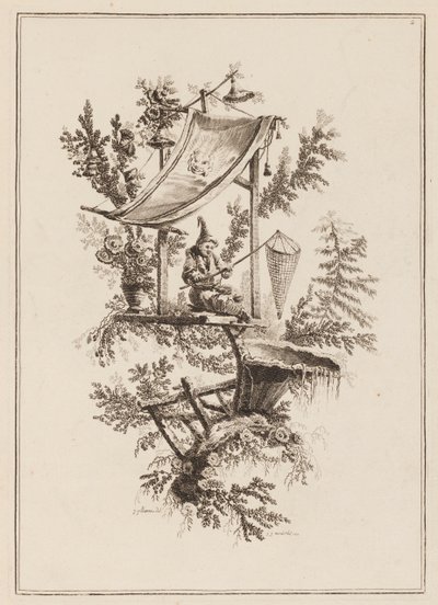Plate 2, "Suite av tolv fiskere og jegere" av Jean Baptiste Pillement